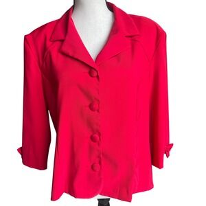 Dressbarn Red 3/4 Sleeve Blazer Jacket Bow Detail Career Work Womens Large Y2K‎